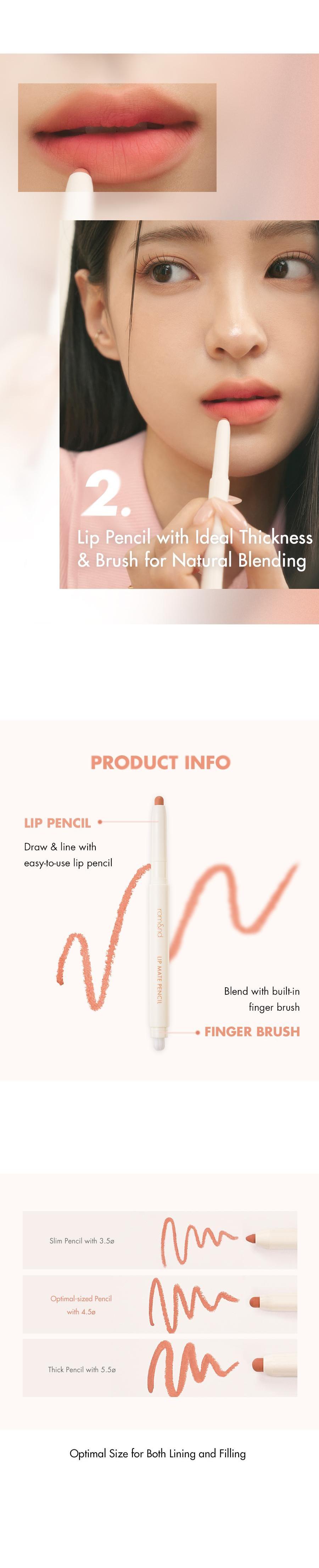 [rom&nd Official Shop] rom&nd Lip Mate Pencil (6 shades 0.5g), Easily Enhance the Shape of Your Lips, Natural Blending