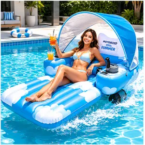 Rechargeable Motorized Pool Float with Dual Propellers, Adjustable Canopy, Drink & Phone Holders, Durable PVC, and Safety Enclosed Blades – Cruise Hands-Free on Lake, River, beach,or Pool.father's day,gift