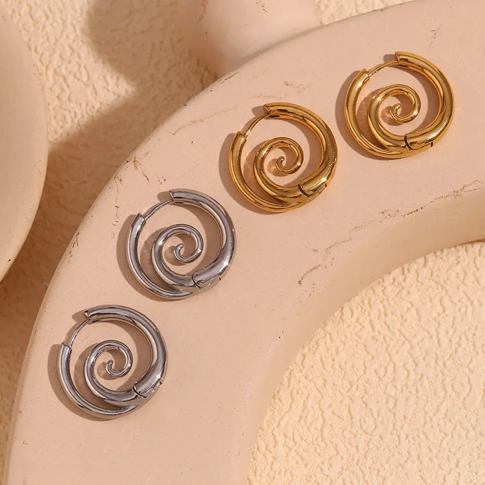 Oufer 316L Stainless Steel Faux Stretched Spiral Clicker Earrings - Non-Tarnish, Tarnish Proof Jewelry, Casual Fake Piercing Style, Alt Earrings, Jewelry for Women