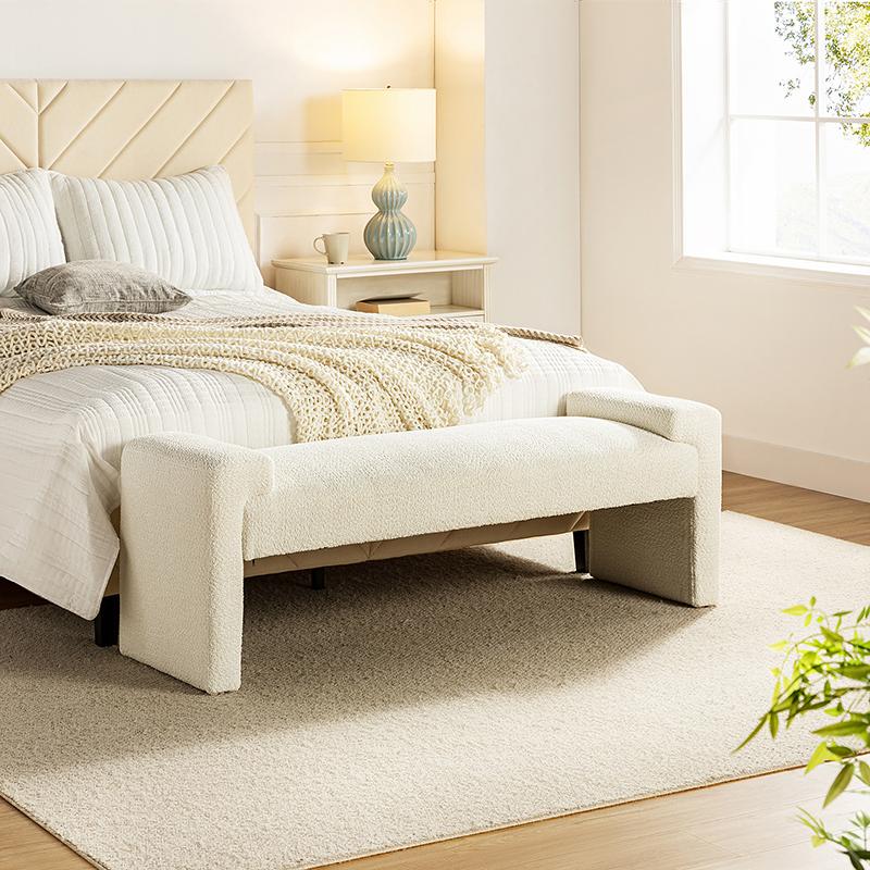 HULALA HOME Hulala Vittoriano Upholstered Bench, Textured Polyester Fabric, Spacious Bearing Surface & Arm Tray, Ideal for Entryway and Bedroom
