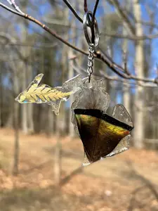 Michigan Wild Turkey Feather Keychain Hand-Poured Resin Encased Genuine Feather Durable Nature Accessory for Wildlife Enthusiasts