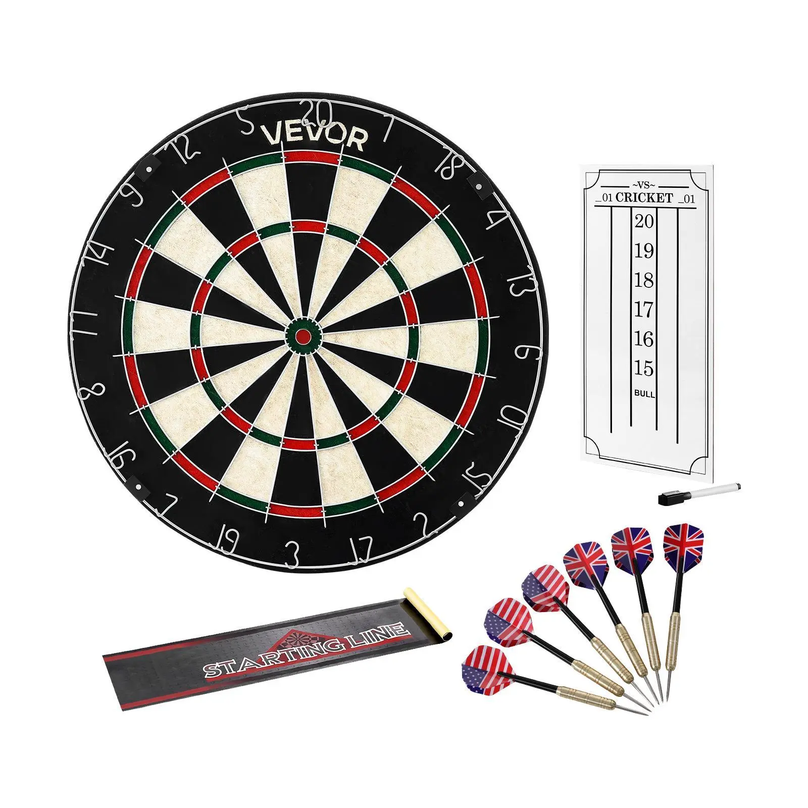 VEVOR Professional Dartboard Set, 17.76" Self-Healing Sisal Fiber with Staple-Free Bullseye, Rotating Number Ring, Includes 6 Steel Tip Darts & Scoreboard for Darts Game, Home & Bar Play, Home Party, Standard Size