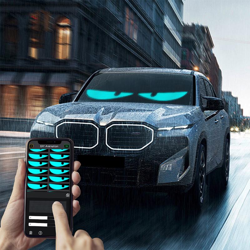 Programmable LED Devil's Eye Lights USB Power IP67 Waterproof Remote App Control Scrolling Windshield Display for Cars Trucks Halloween Christmas Gift Car Decorations 2Pcs 24"X5" LED Matrix Panel - Vehicle