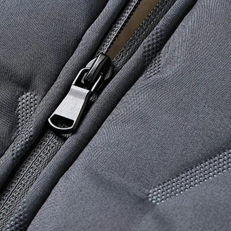 Men's Sherpa Lined Thickened Jacket - Winter Warm Coat with Stand Collar, Full Zipper Design, Windproof Outer Layer, Side Pockets, Stretch Cuffs & Hem, Suitable for Casual Outings loose fit outerwear classic solid color