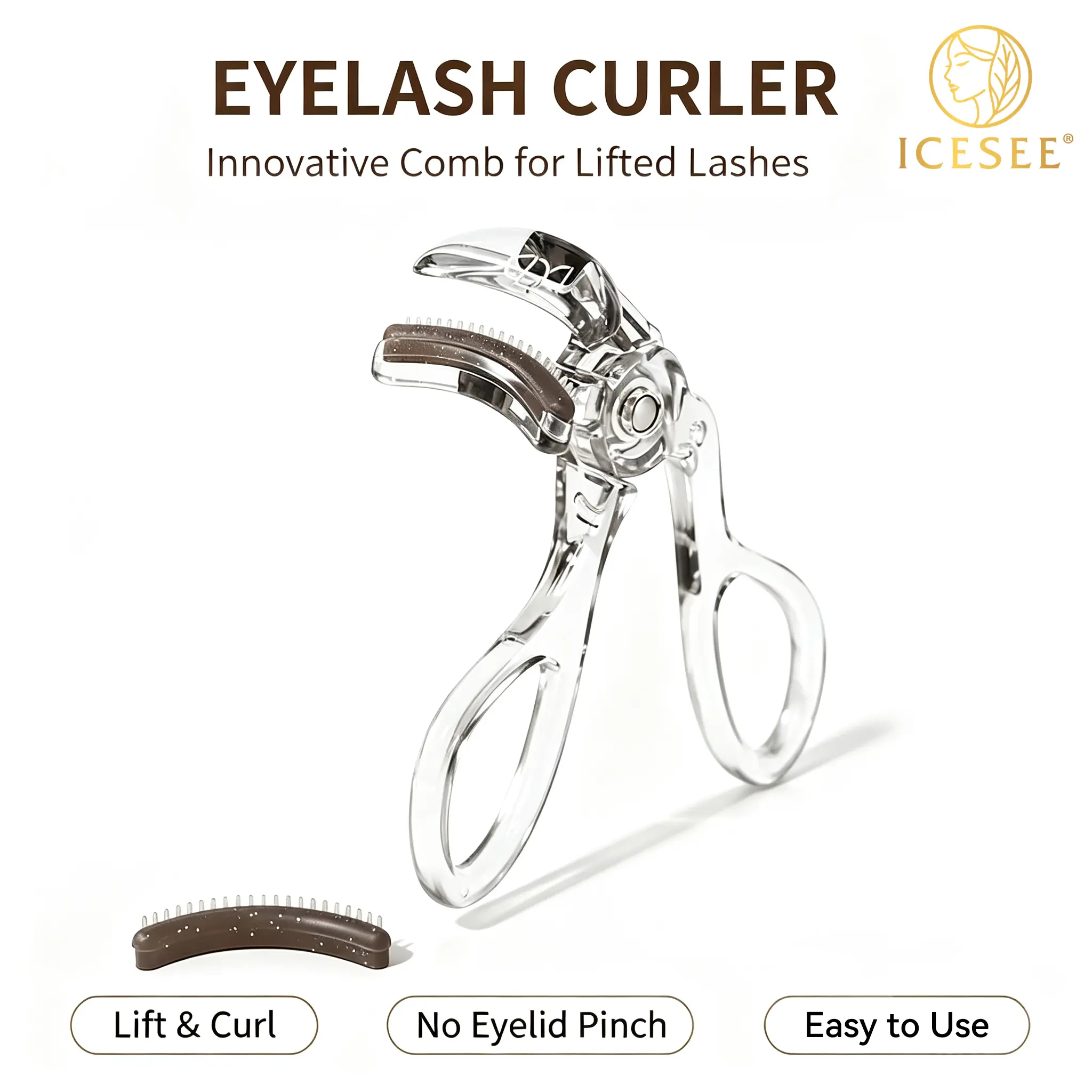 ICESEE Lash Genius Eyelash Curler with Comb - Gentle Grip for Long Lasting, Wide-Angle Curls - Universal Fit for Sensitive, Hooded & Almond Eyes, Eyelash Curlers, Curl Enhancing, Lash Curl Eyelash Curlers, Salon-Level Curled Lashes