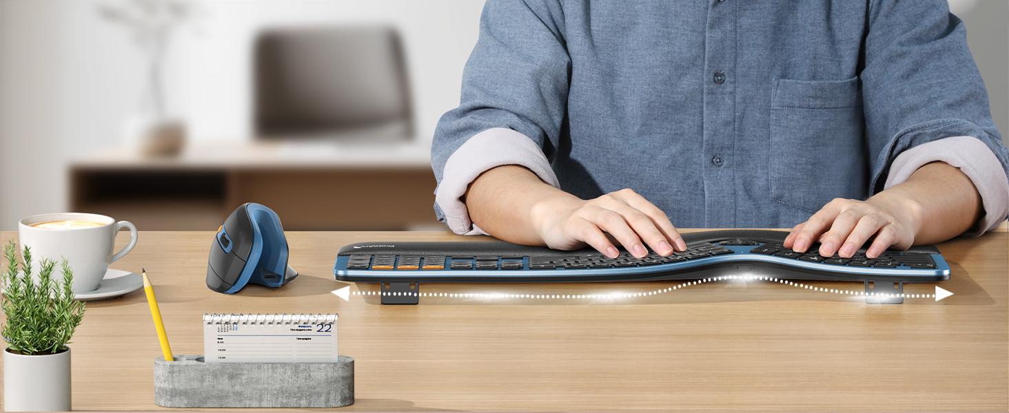 ProtoArc EK01 Plus Backlit Full Size Wireless Ergonomic Keyboard and EM11 NL Dual Bluetooth Vertical Mouse