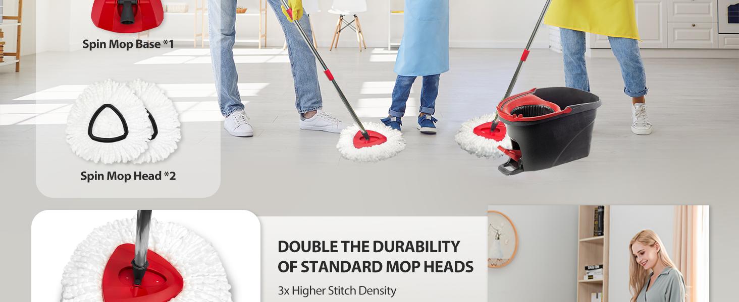 Spin Mop Head Replacement & Shower Floor Scrubber for O Cedar 1-Tank System Microfiber Mop Heads Easy Cleaning Floor Head Mop Set with 4 Refills 30-59in Handle for Wood Tile Laminate Marble