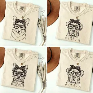 Comfort Colors 50 Dog Breeds Mother's Day Shirt, Minimalist Leopard Glasses & Bandana Dog Mom Tee, Dog Mom Gift, Spring Line Art Mother's Day Gift Streetwear