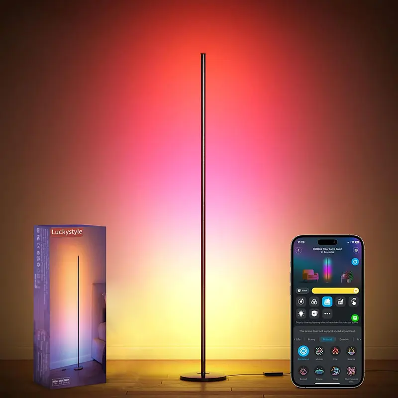Smart LED Corner Floor Lamp, Alexa Compatible, 16M DIY Colorful Lights, Adjustable RGB Lighting, Music Sync Modern Lamp for Bedroom, Living Room