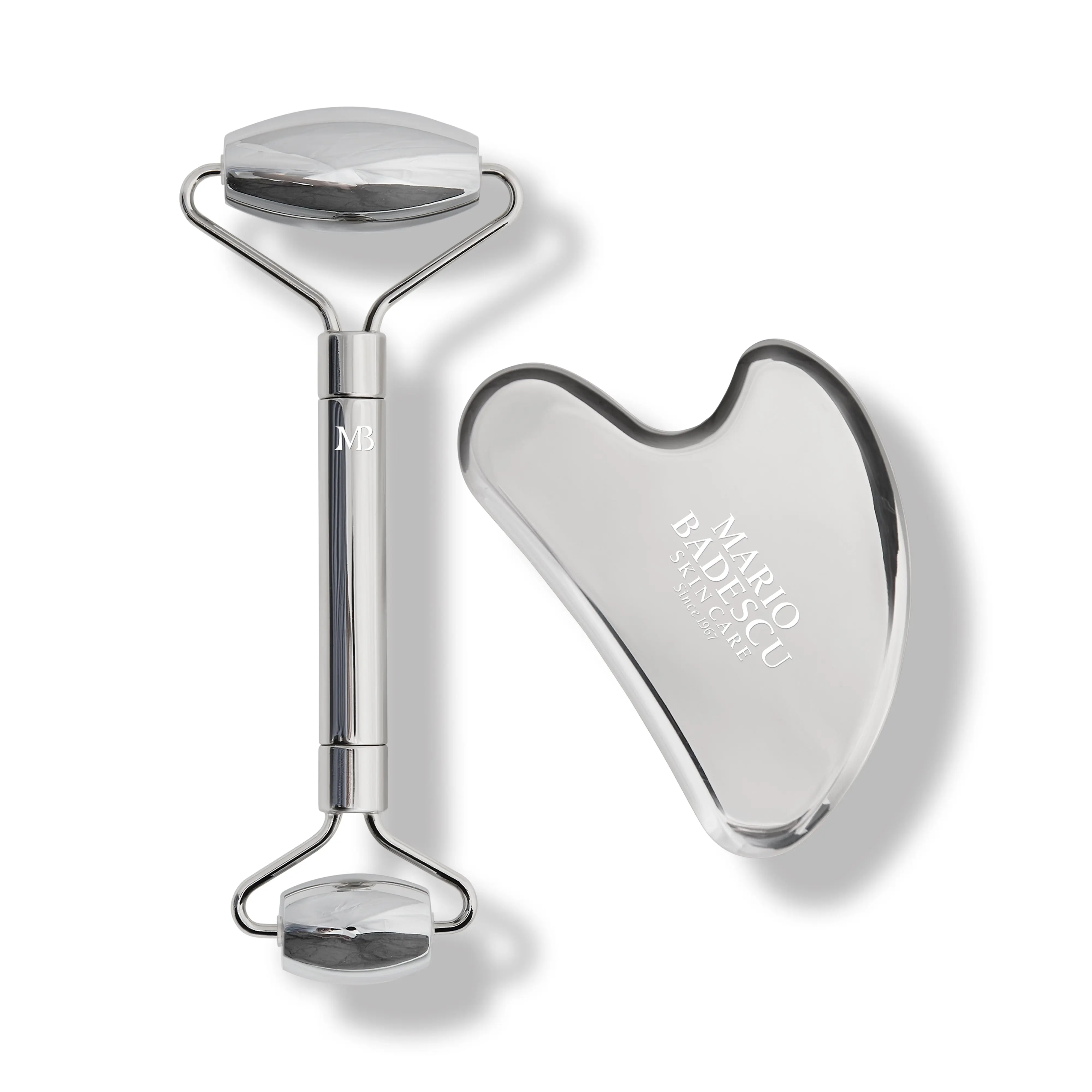 Stainless Steel Facial Roller + Gua Sha Set