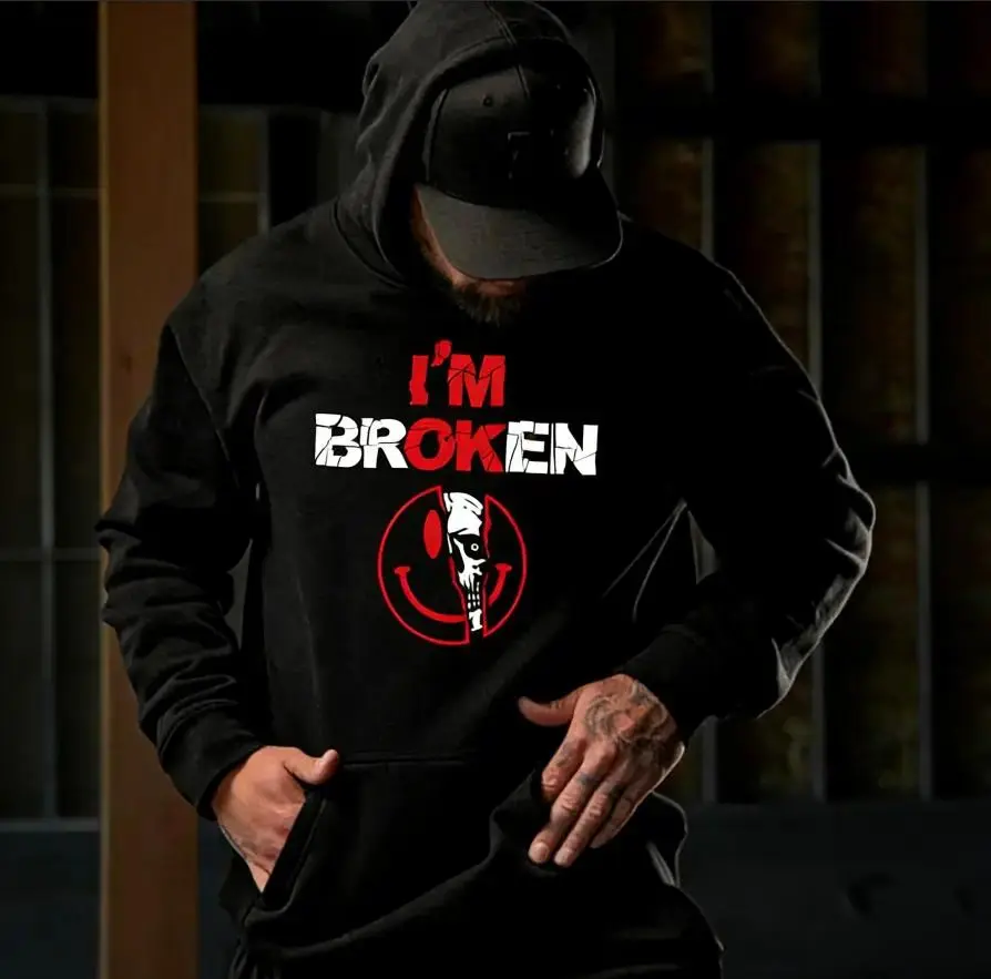 EraThreads I’m Broken Tactical Smile Hoodie – Men’s Dark Humor Graphic Sweatshirt, Sarcastic Tactical Hoodie