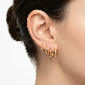 8pcs Stainless Steel Solid Round Rings Huggies Earrings Set For Women Men Stackable 18K Gold Plated Tiny Ear Cartilage Hoops