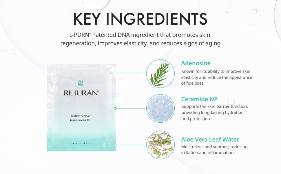 REJURAN Turnover Ampoule 1.01 fl oz & Turnover Mask 5-Pack - c-PDRN - Anti-Aging Face Serum Firmness, Radiance - Skin Repair, Firming Deeply Nourishing Ultra Microfiber Sheet Mask