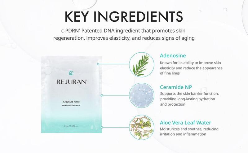 REJURAN Turnover Ampoule 1.01 fl oz & Turnover Mask 5-Pack - c-PDRN - Anti-Aging Face Serum Firmness, Radiance - Skin Repair, Firming Deeply Nourishing Ultra Microfiber Sheet Mask