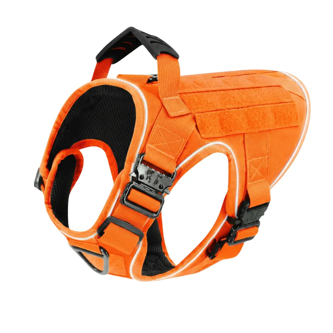 (4MBH) Upgraded Tactical No-Pull Team K9® Dog Harness with 4 Quick-Release Metal Buckles, Reinforced Front & Back V-Rings, Hook & Loop Panels, Adjustable Straps, Reflective Strips, & Top Handle