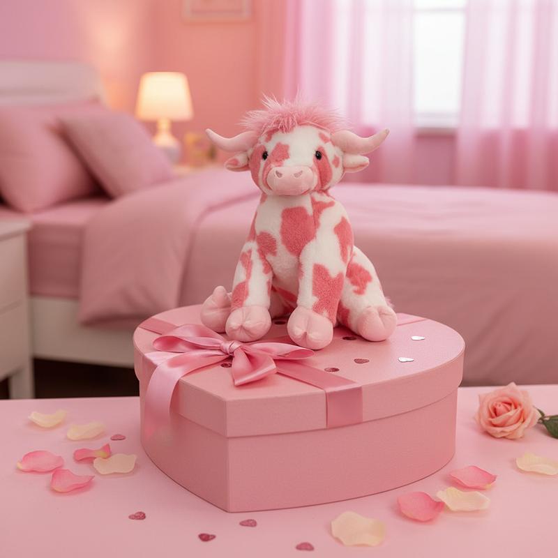 Pink Highland Cow Plush, Valentines Gift