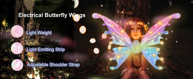 Electric LED Fairy Butterfly Wings with Lights & Music, Light Up Moving Costume Wings for Girls & Women, Multicolor Princess Dress Up Toy for Halloween, Birthday, Christmas, Party, Cosplay & Role Play