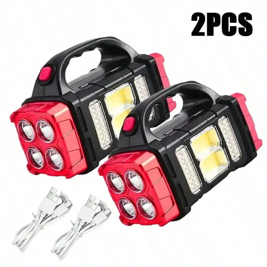 1/2/4PCS Light Up Every Camping Trip: Bright Multifunctional LED Solar Ideal Hiking Outdoor Camping Lights, Portable Rechargeable Flashlights, IP65 Waterproof, LED Light Multipurpose Flashlight with Searchlight And Lantern Feature 4 Light Mode Searchlight