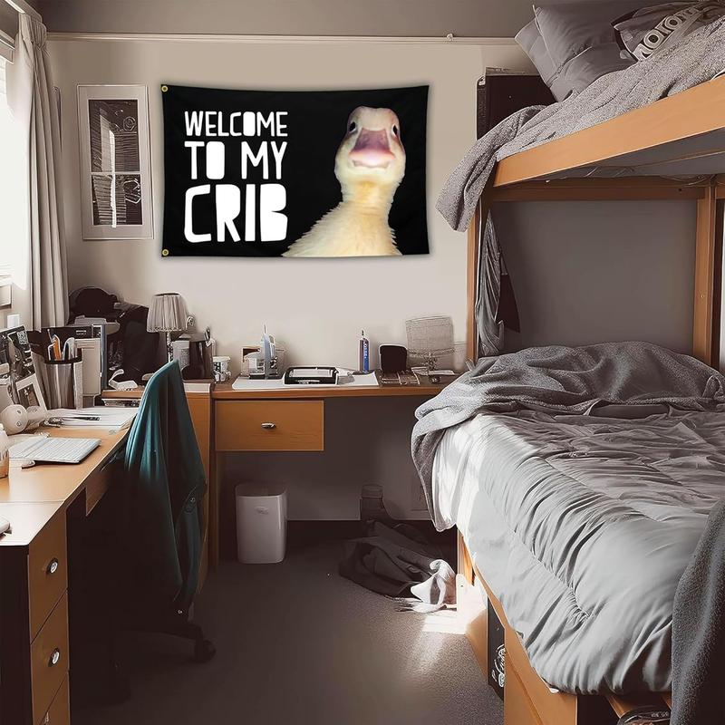 Welcome to My Crib Duck Flag Funny Tapestry Flags for Bedroom Room Guys College Dorm Cool Meme Wall Flags Posters Banners for Room Decor    In 60X40 In