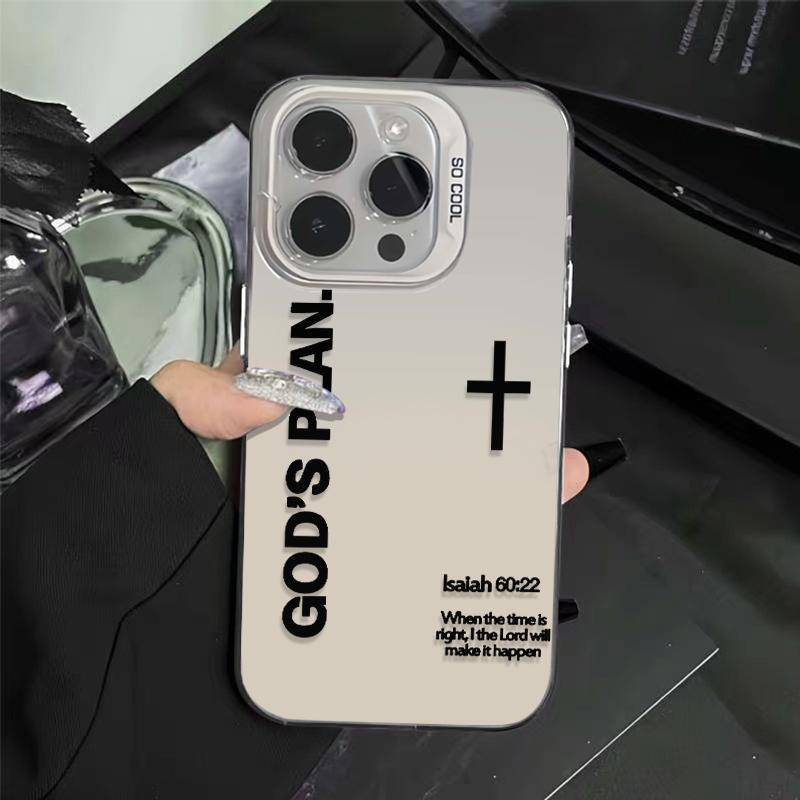 God's Plan Phone Case Cross Pattern Religious Art Fashion TPU Laser Craft Anti-Drop Case for iPhone 17 16 15 14 13 12 11 Samsung Galaxy S25 S24 S23 S22