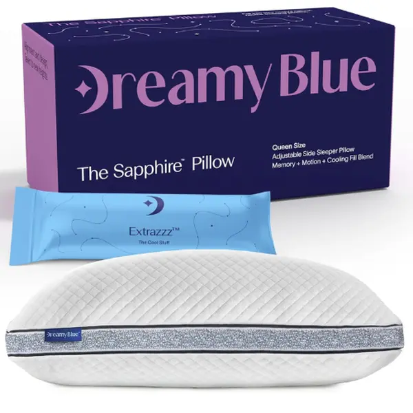 DreamyBlue Sapphire Sleeping Pillow - Adjustable Loft Luxury Cover, Shredded Memory Foam, Cooling Beads, Gusseted Edge, Hotel-Quality, CertiPUR-US Certified, Skin-Friendly, Ergonomic Neck Support for Wide Shoulders