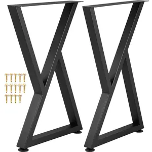 【FathersDayGift】VEVOR Metal Table Legs,  , 28x18 inch Desk Legs, Set of 2, Heavy Duty Bench Legs, Z Shape Metal Furniture Legs, Wrought Iron Coffee Table Legs, Home DIY for Dining Table with Rubber Floor Protectors, Mat