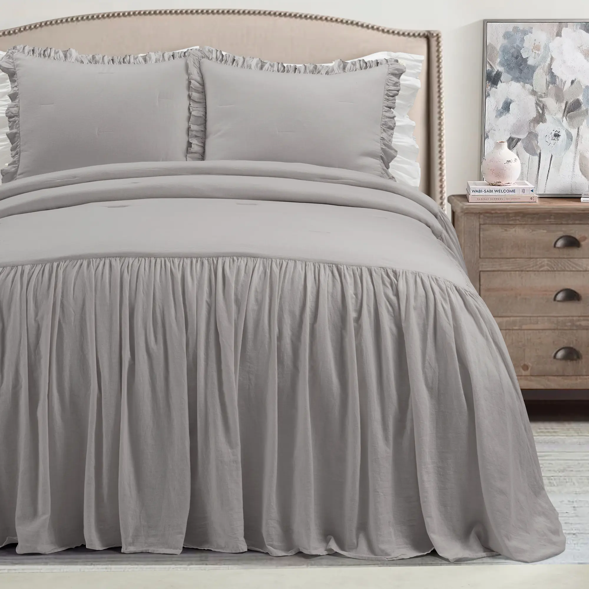 Lush Decor Belgian Flax Linen Rich Cotton Blend Bedspread 3 Piece Set - Solid Color, Textured & Lightweight, Full/Queen/King/Cal King Sizes, OEKO-TEX Certified, Machine Washable