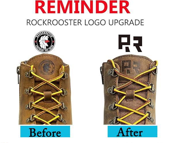 ROCKROOSTER Norwood Steel Toe Men's 6-Inch  Work Boots Brown Water-Resistant Leather for Safety Construction Worker Footwear - Boy