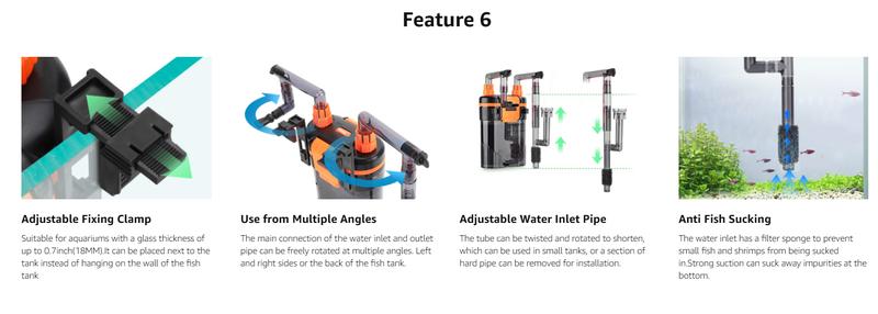 hygger External Hang-On-Back Canister Aquarium Filter,Quiet Fish Tank Filter with 3-Stage Filtration,Anti-Dry Burn Motor,Adjustable Flow,Oil Skimmer,Duckbill Nozzle,Shower Spray Bar