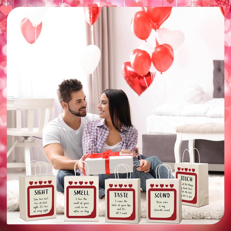 Valentine 5 senses Gift Bags for Her Sight Smell Touch Taste Sound Goodie Bags Paper Gift Bags with Handles Love Heart,Present Wrappings for Christmas Galentine Wedding Birthday Mother Day