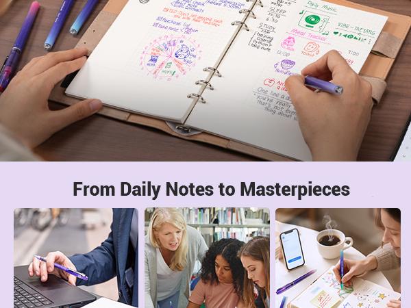 WRITECH Liquid Ink Rollerball Pens 8ct Assorted Colors 0.5mm Tip for Smooth Writing, Coloring, Drawing, and Journaling