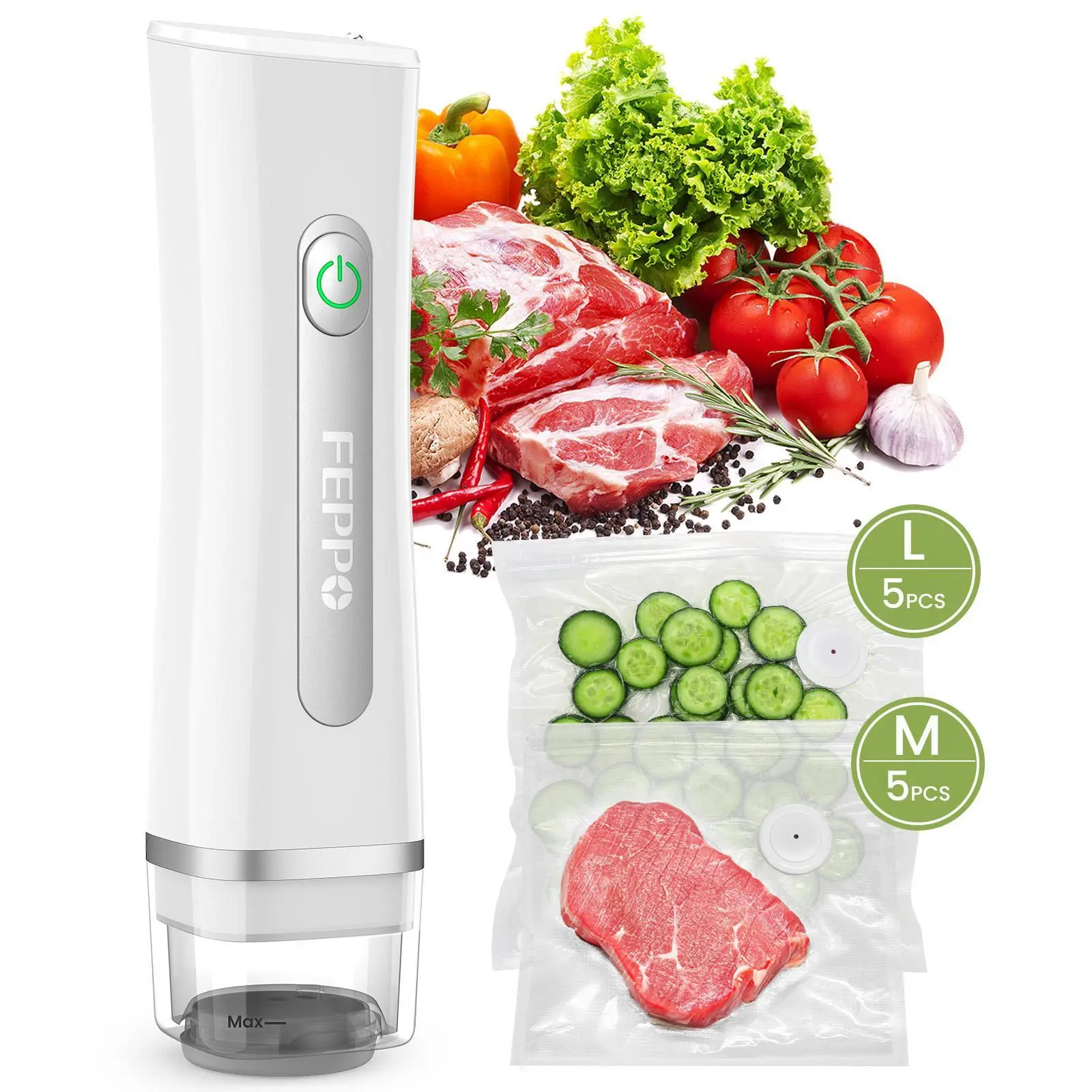 FEPPO Cordless Plastic Sealer - Handheld Automatic Sealing System Vacuum Sealer with Visual Water Storage Tank, 10 Reusable Bags, Strong Sealing Power, Portable 5X Food Preservation Tool,back to school,back to school haul