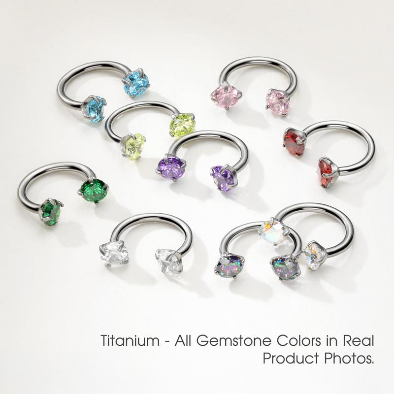 Titanium 20G/18G Horseshoe Nose Ring(Free Ball Holder) Internally Threaded Gems,Earring Daith Cartilage Helix,Piercing Jewelry