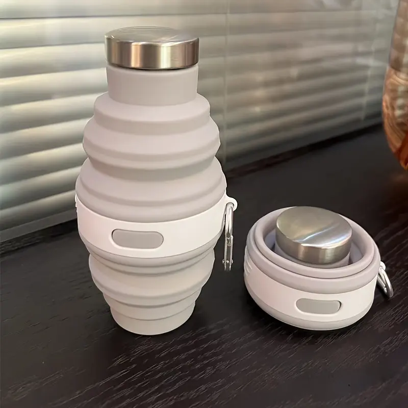 Portable Collapsible Telescoping Cup, 16.06oz Silicone Mug with Sealed Lid and Carabiner Hook for Travel & Outdoor Sports, Collapsible Telescoping Cups & Mugs, Portable Cups & Mugs
