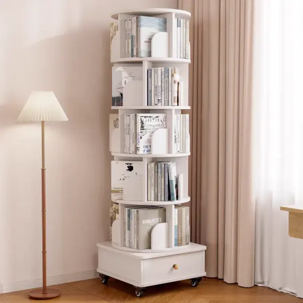 Bellemave Rotating Bookshelf 360 Display Corner Bookshelf for Small Space 5-6 Tier Bookcase Storage Rack with Wheels Wood Narrow Organizer for Bedroom Living Room Study Room Walnut Brown Shelves Modern Furniture