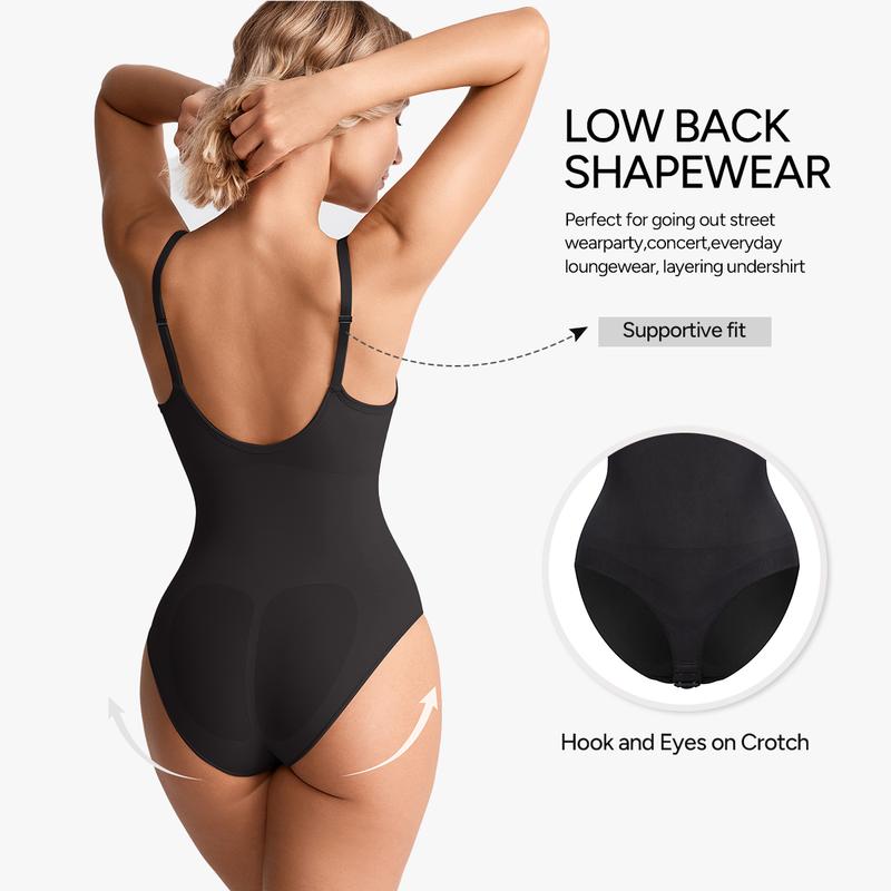 Nebility (Fabric Upgrade) Women's Shapewear Bodysuit - V-Neck Spaghetti Strap, Tummy Control & Hip Lift, Shockproof Basic Bodysuit Womenswear  Minimalist Vneck