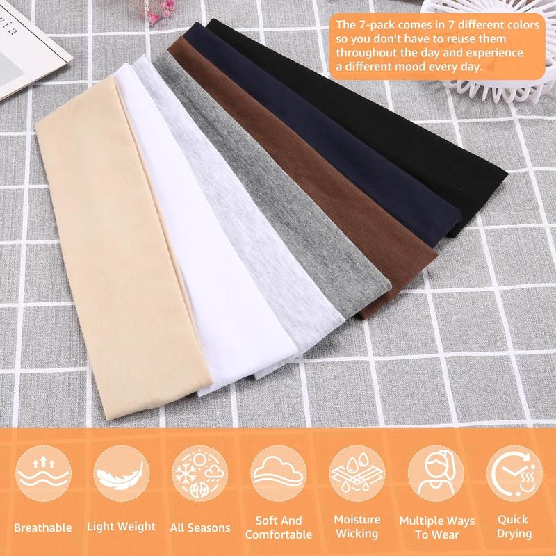 Headbands for Women Non Slip - 7PCS Fashion Sports Hair Bands for Women's  Soft Cotton Cloth Stretchy Headbands for Women for Workout Yoga Running