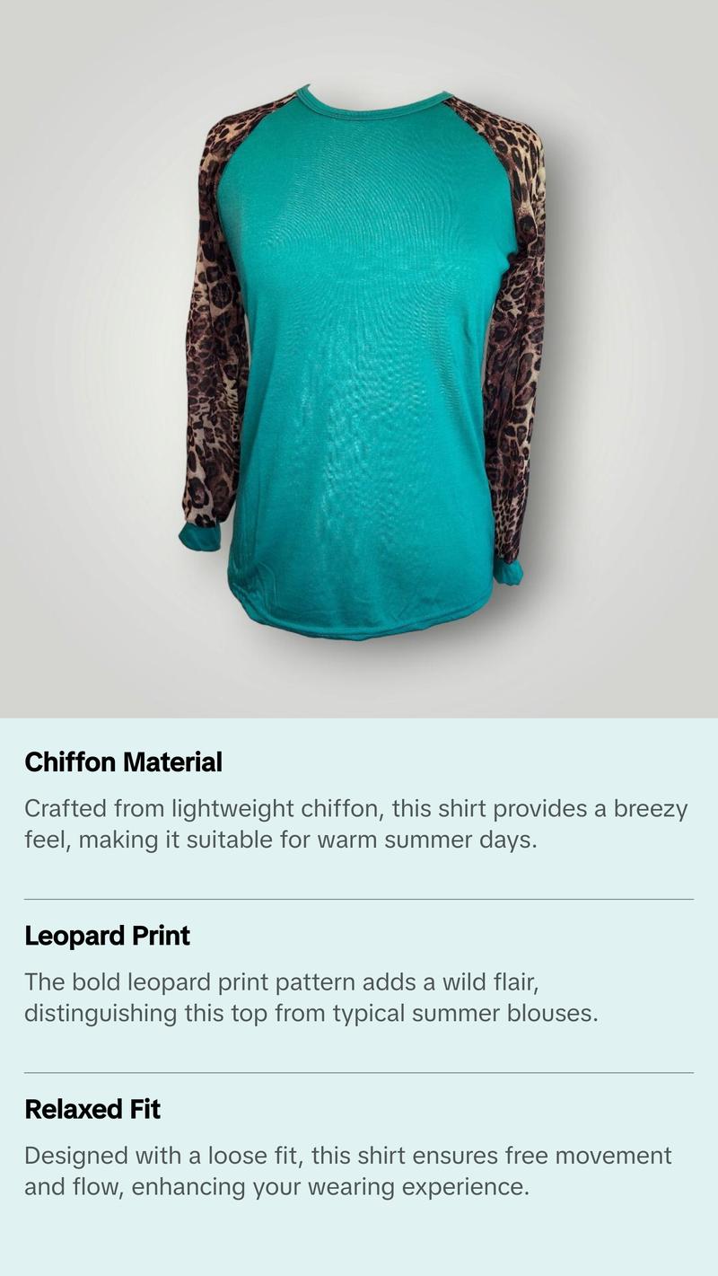 Sammie Jo Green Leopard Chiffon Shirt Long Sleeve Top Womenswear Blouse Lady Sleeve Shirt Fashion Round Neck Longsleeves Summer Comfort Casual long sleeve shirt women Sammie Jo Green Leopard Chiffon Shirt Long Sleeve Top Womenswear Blouse Lady Sleeve Shirt Fashion Round Neck Longsleeves Summer Comfort Casual long sleeve shirt women