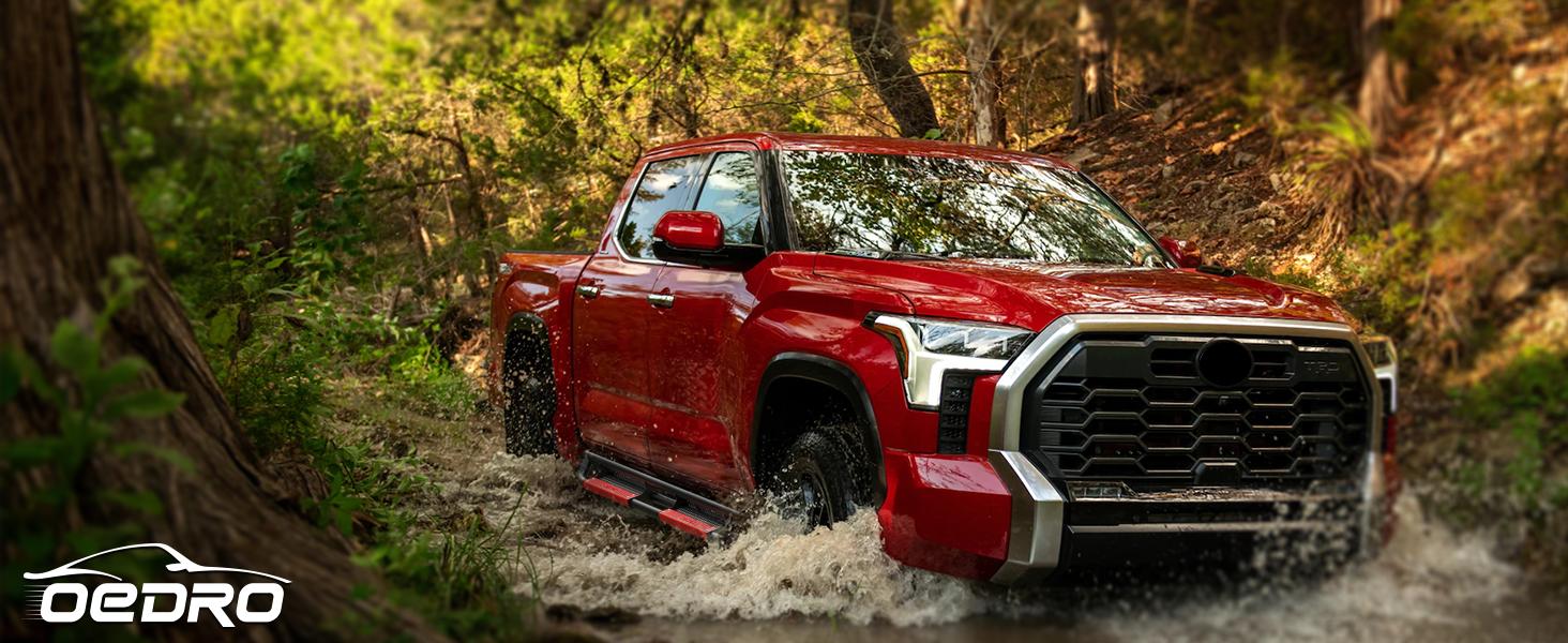 YITAMOTOR 6 inch Running Boards Compatible with 2022-2025 Toyota Tundra CrewMAX Cab(2 3/4 Size Rear Doors), Bolt-on Side Steps Powder Coated Black and High Gloss Red Nerf Bar