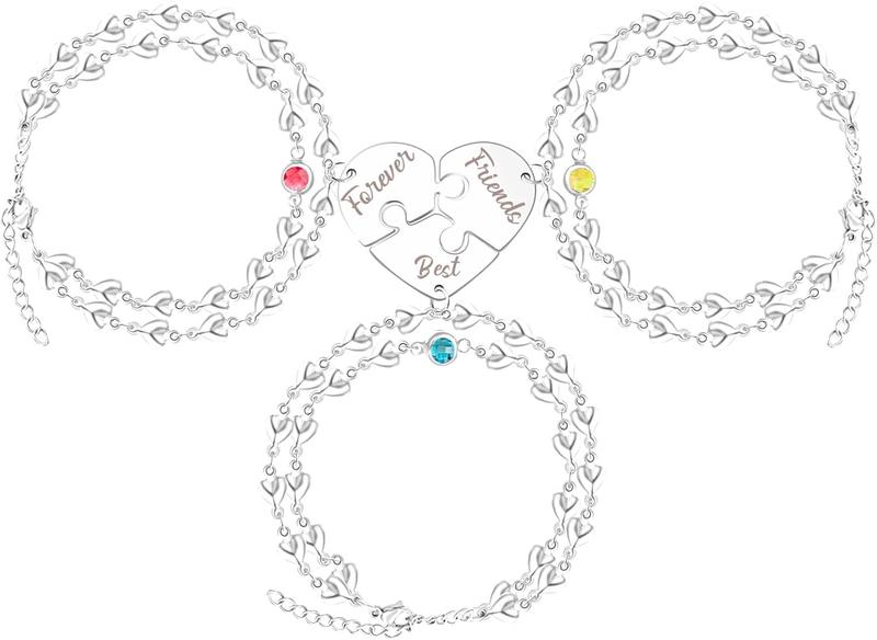 Uloveido Personalized 3 Pieces BFF Heart Puzzle Bracelets with 3 Gift Boxes – Custom Name Stainless Steel Matching Friendship Bracelets for 3 Best Friends Uloveido Personalized 3 Pieces BFF Heart Puzzle Bracelets with 3 Gift Boxes – Custom Name Stainless Steel Matching Friendship Bracelets for 3 Best Friends