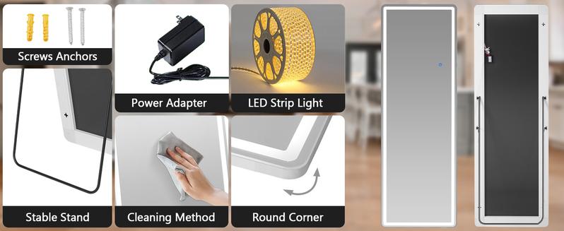 【Valentine's Day gift】Full Length Mirror with LED Lights, 60"x16"Floor Mirror with Dimming & 3 Color Lighting, with Stand for Bedroom, Dressing Room, Arched Decor mirror