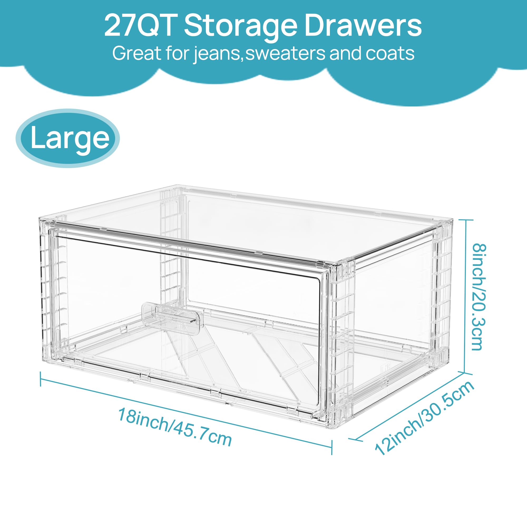 [Live only] Vtopmart 2/5/6 Pack UnderBed Large Clear Stackable Storage Drawers 18-27QT, Easily Assemble Closet Storage Bins, Dust-Proof for storing shoes, clothes, bedding, and off-season essentials