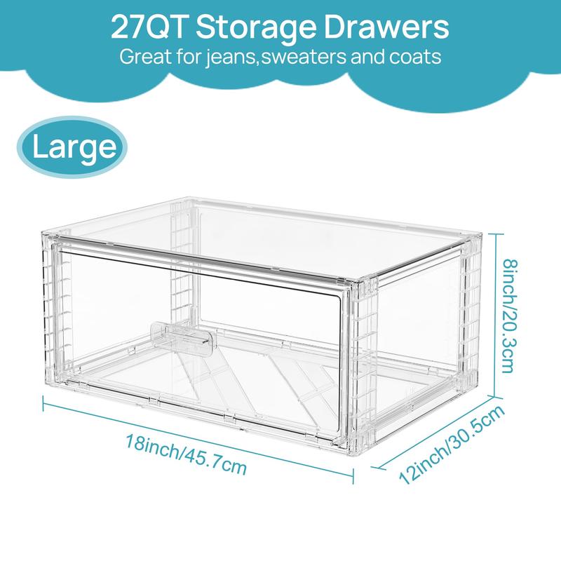 【New Arrival】Vtopmart 2-5 Pack UnderBed Large Clear Stackable Storage Drawers 18-27QT, Easily Assemble Closet Storage Bins, Dust-Proof for storing shoes, clothes, bedding, and off-season essentials
