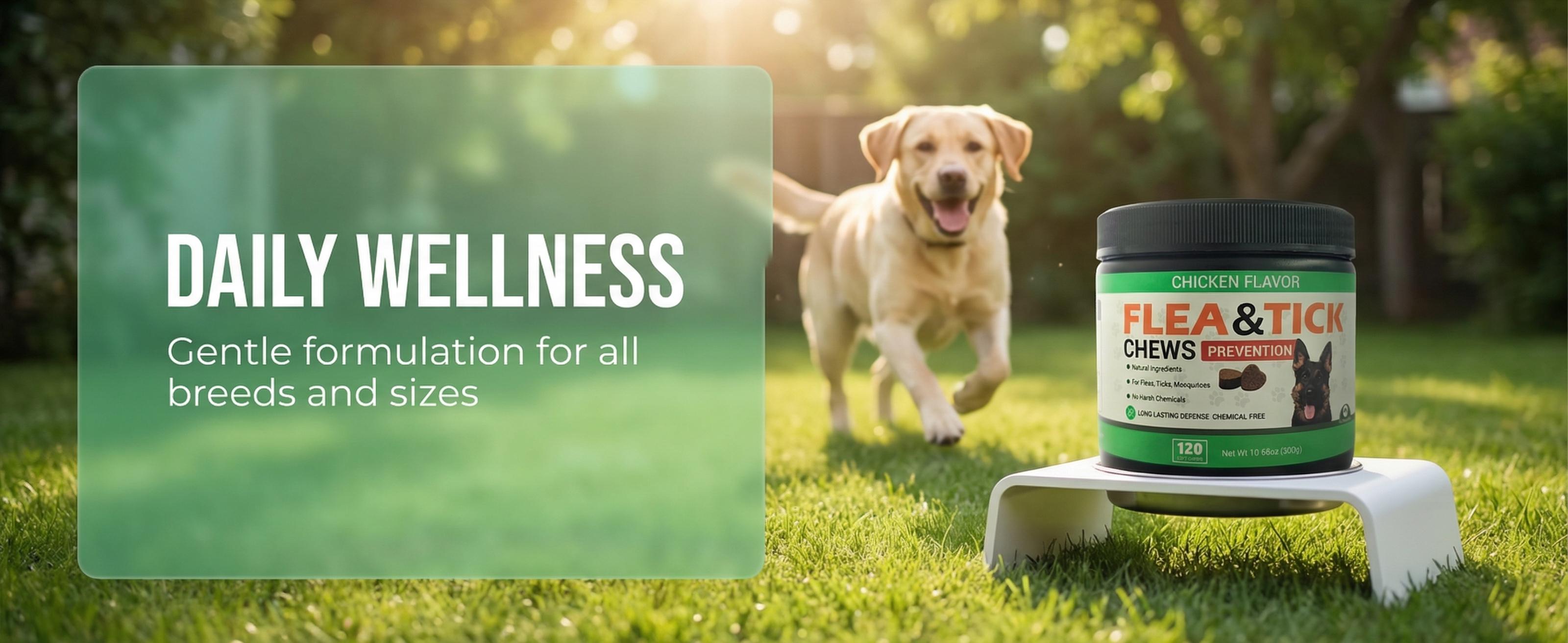 Dog Flea and Tick Prevention Chewable Tablets - Natural Flea and Tick Chewable Supplement - Oral for Dogs - Insect Repellent - All-Season Use - Suitable for All Breeds and Ages - 120 Soft Chewable Tablets