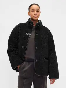 Recycled Sherpa & Vegan Leather-Trim Jacket Color True Black
