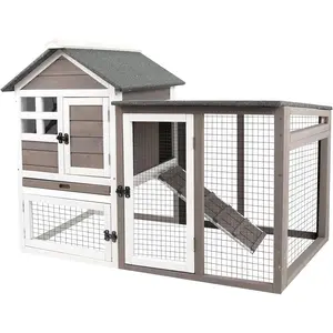 2-Story Rabbit Hutch Outdoor, Bunny Hutch, Small Chicken Coop Wooden with Pull-Out Tray & Ramp, Bunny Cage with Waterproof Roof, Poultry Cage for Bunnies, Chickens, Ducks, Guinea Pigs，122 x 92 x 62 cm