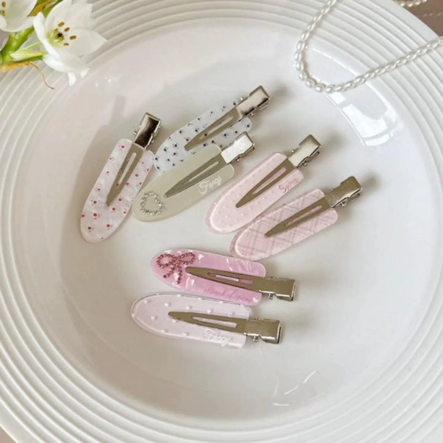 3Pcs Sweet Love Rhinestone Hairpin Side Bangs Clip Cute Traceless Clip Hairpin Headgear Set
