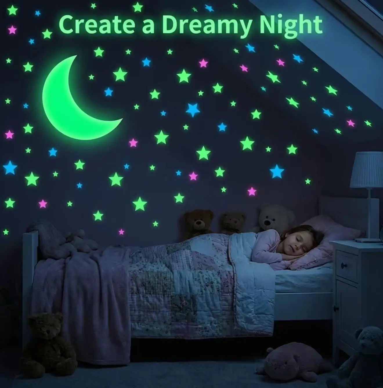 Glow in the Dark Stars Stickers Mixed Color Luminous Fluorescent Reusable Plastic Wall Stickers Ceiling Stars Decal Space Galaxy Night Sky Bedroom Ceiling Decor Kids Room Nursery Home Decor Best Easter Gift for Children, Decorative, Sticker Deco