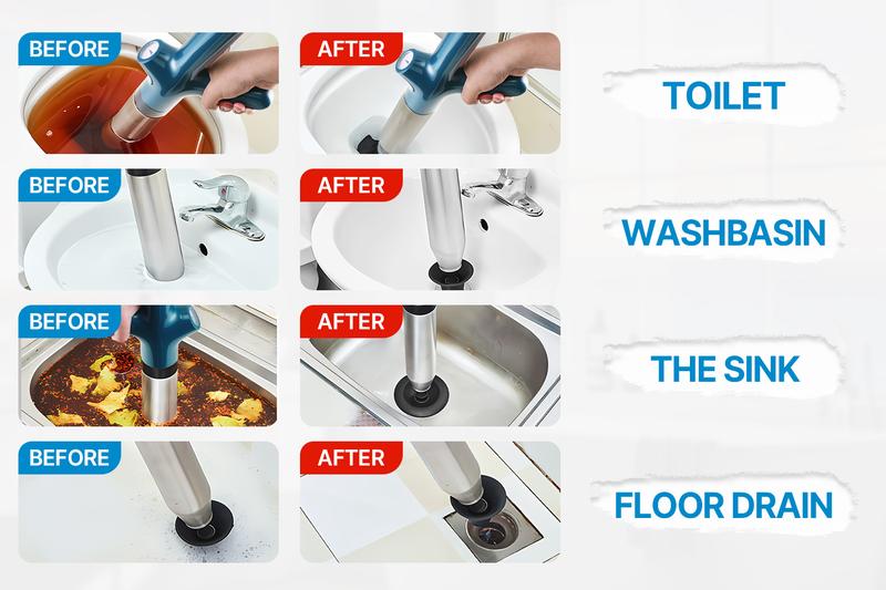 Manual High-Pressure Drain Cleaner Pump with Stainless Steel Snake & Free Gloves – No-Power Multi-Use Clog Remover for Toilet, Kitchen Sink, Bathroom & Floor Drains