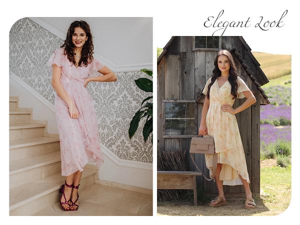 Ever-Pretty Valentine dress Spring Women's High-Low Hem Dress with Flutter Sleeves Surplice V-Neck ,Chiffon for Wedding Guest dress,  Cocktail Party Formal dress,2084,womenswear